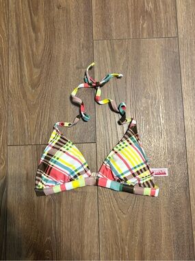 First Kiss Multi-Colored Plaid
Tie Bikini Top